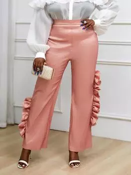 AOMEI розовые брюки для женщин с высокой талией и оборками, асимметричные широкие брюки для вечеринки, клуба, выпускного вечера, повседневный шикарный элегантный модный наряд S розовый
