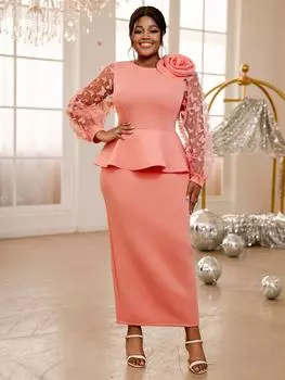 AOMEI Розовые Длинные Платья O-образный вырез 3D Бабочка Прозрачные Рукава Высокая Талия Баска Вечерние Платья Для Женщин S розовый