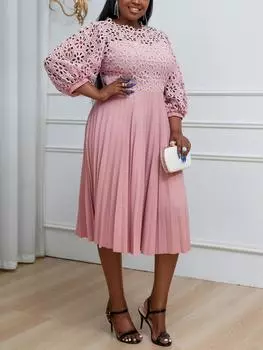 AOMEI розовые кружевные платья для женщин с открытыми рукавами-фонариками трапециевидной формы плиссированные осенне-зимние вечерние платья большого размера для ночного клуба 1XL розовый