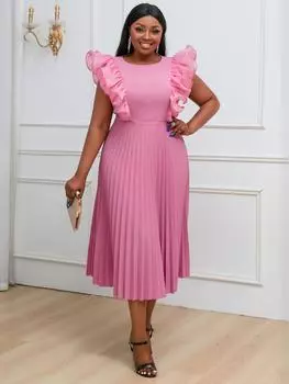 AOMEI розовые плиссированные платья для женщин больших размеров с оборками без рукавов и высокой талией трапециевидной формы, повседневные вечерние вечерние платья на день рождения