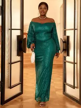 AOMEI с рукавами-фонариками, облегающие сексуальные зеленые блестки, вечерние платья для женщин, шикарные халаты, макси Quinceanera, вечерние платья для выпускного вечера 2023