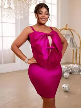 AOMEI Сексуальные мини-платья для женщин, милые вечерние коктейльные платья без рукавов с бантом, большие размеры 0XL ярко-розовый