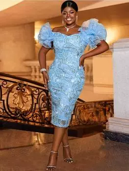 AOMEI синие платья с блестками с открытыми плечами и вышивкой, облегающие блестящие вечерние коктейльные платья миди 2XL синий