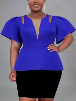 AOMEI синие рубашки для женщин 2023, сетчатая лоскутная рубашка с пышными рукавами, сексуальная блузка для вечеринок, модные топы большого размера в африканском стиле, осенние топы в африканском стиле, 2023