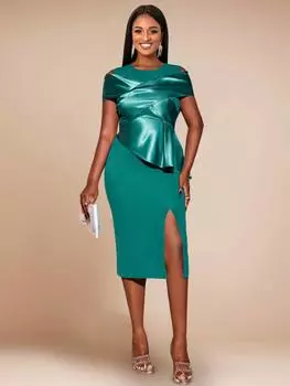 AOMEI Темно-зеленое элегантное женское платье с круглым вырезом и высокой талией, вечернее платье миди S зелёный