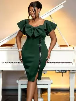 AOMEI темно-зеленые облегающие женские вечерние платья с милым бантом и оборками с высокой талией и бисером длиной до колена наряды S зелёный