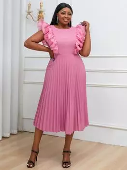 AOMEI трапециевидные плиссированные платья миди для женщин с круглым вырезом без рукавов и оборками с высокой талией розовые бальные платья для гостей на свадьбу, день рождения
