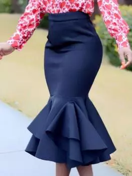 AOMEI юбки с высокой талией для женщин Pacakge с оборками на бедрах зеленые большие размеры женские вечерние коктейльные юбки для рождественской вечеринки S тёмно-синий