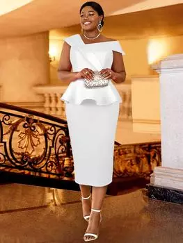 AOMEI Вечерние платья для женщин, белая баска с оборками, облегающее элегантное платье с открытыми плечами, женское платье для свадебного гостя, весна, новинка в африканском стиле