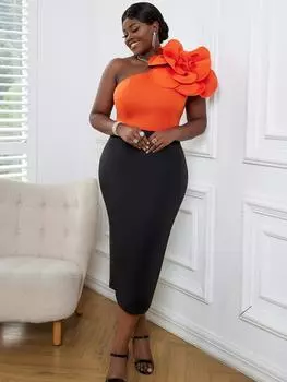 AOMEI одно плечо большие цветы вечерние платья для женщин пэчворк цветные блоки вечерние платья для особых случаев женские летние вечерние свидания S оранжевый