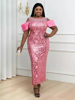 AOMEI вечерние платья с блестками для женщин с открытыми плечами и запахом на груди, розовые блестящие роскошные длинные вечерние платья знаменитостей на день рождения