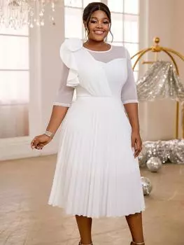 AOMEI белые платья А-силуэта с круглым вырезом и короткими рукавами, оборками, цветочные вечерние платья миди для вечеринок на день рождения, платья для женщин S белый