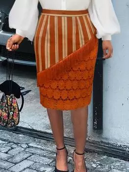 AOMEI, винтажные юбки-карандаш с высокой талией и принтом для женщин, ретро-упаковка с кисточками, лоскутная бахрома, офисная женская вечеринка, вечерняя летняя новинка