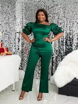 AOMEI зеленые комбинезоны с короткими рукавами, облегающие прямые комбинезоны с высокой талией и короткими рукавами для женщин 3XL зелёный