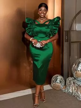 AOMEI зеленые облегающие платья с летящими рукавами и открытой спиной, вечерние коктейльные платья миди для женщин S зелёный