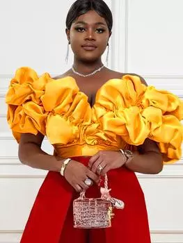 AOMEI женская блузка с короткими рукавами и оборками с открытыми плечами, летние стильные африканские вечерние топы для свиданий, рубашки 2XL жёлтый