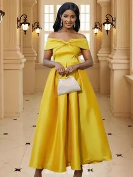 AOMEI женские элегантные платья принцессы с открытыми плечами и галстуком-бабочкой трапециевидной формы с высокой талией, наряды для коктейльной вечеринки на день рождения L золотой