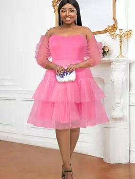 AOMEI женские ярко-розовые вечерние платья без бретелек с высокой талией трапециевидные платья для коктейлей на день рождения с бантом