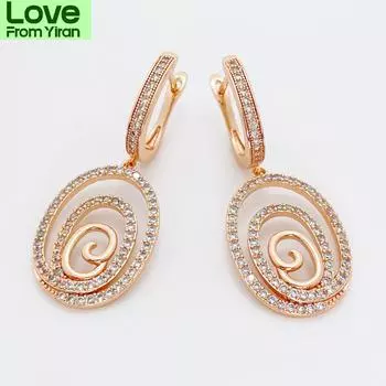 Aomigc Новые 585 розовое золото микро воск инкрустация двойной круглый ряд кубический циркон висячие серьги женские свадебные роскошные вечерние ювелирные изделия подарок