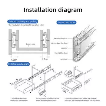 Aoresac 2 шт. направляющие для выдвижных ящиков с мягким закрыванием, сверхмощные стальные направляющие для нижнего крепления ящика, шарик 12 дюймов 12in серебряный/синий