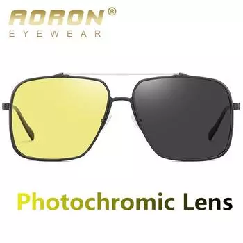 AORON классические фотохромные поляризационные солнцезащитные очки ночного видения в металлической оправе для мужчин и женщин Photochromic Lens чёрный