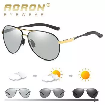 AORON модные мужские фотохромные поляризационные солнцезащитные очки для вождения солнцезащитные очки для безопасности водителя UV400 антибликовые очки подарки серебряный
