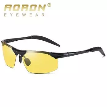 AORON модные мужские поляризованные солнцезащитные очки ночного видения в классической металлической оправе с антибликовым покрытием UV400, очки для вождения на рыбалке чёрный