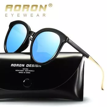 AORON модные поляризационные солнцезащитные очки женские классический дизайн круглая оправа спортивные очки для рыбалки вождения антибликовые очки UV400 чёрный/серый
