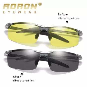 AORON модный дизайн алюминиево-магниевая оправа фотохромные поляризационные солнцезащитные очки ночного видения уличные антибликовые очки UV400 для вождения и рыбалки чёрный