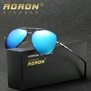 AORON поляризационные солнцезащитные очки в металлической оправе для мужчин, модные уличные аксессуары, UV400, антибликовые очки для вождения, рыбалки, спортивные очки, классические очки Without Case чёрный/золотой