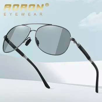 AORON поляризационные солнцезащитные очки в металлической оправе для мужчин, классический брендовый дизайн, антибликовые, UV400, фотохромные очки для рыбалки, вождения и спорта чёрный