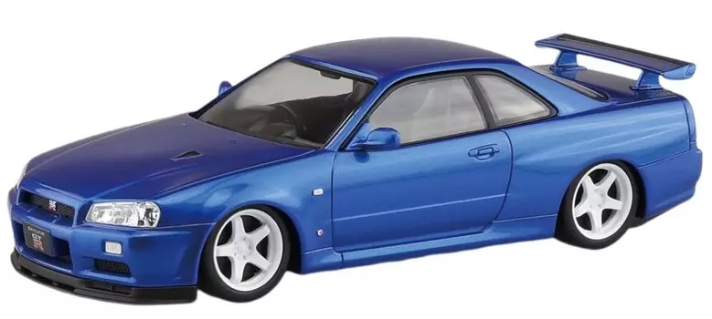 Aoshima Bunka Kyozaisha The Snap Kit Series Nissan R34 Skyline Custom Wheel Пластиковая модель 1/32 GT-R (Бэйсайд Блю) Цветовая кодировка № 11-SP1