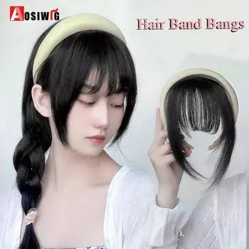 AOSI Air Bangs, женская повязка на голову, челка, один натуральный лоб, невидимая крышка, белая челка для волос, кусок парика для женщин