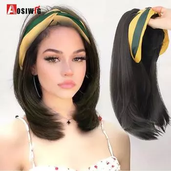 AOSI длинная повязка на голову синтетический полупарик Лолита с прямой челкой на заколке для наращивания волос для женщин