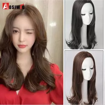 AOSI длинные черные коричневые волнистые парики натуральный синтетический парик со средней частью для девочек косплей термостойкие волосы