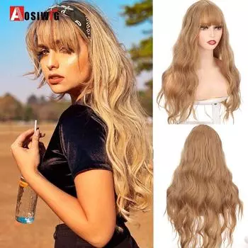 AOSI Длинный парик Синтетические волнистые волосы с челкой Фиолетовый блондин Косплей Парики Лолиты для черно-белых женщин
