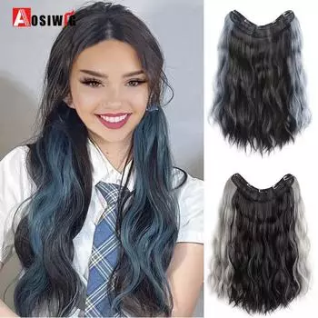 AOSI Синтетические Длинные Волны 20 дюймов 5 Зажимов Женские Заколки Для Наращивания Волос Черный Коричневый Серый Высокотемпературное Волокно Женские Волосы