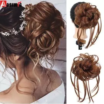 AOSI синтетические волосы пучок шиньон беспорядочные вьющиеся волосы с косами лента эластичные резинки для волос накладные волосы для женщин шпильки