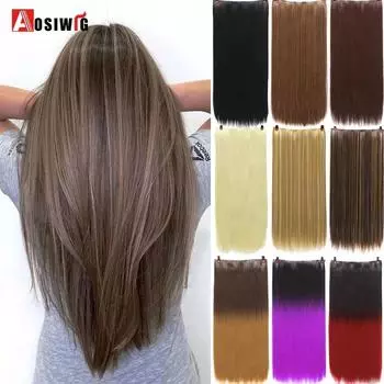 Aosiwig 24 длинные прямые женские накладные волосы на заколках, черные, коричневые, высокотемпературные, синтетические, накладные, накладные волосы