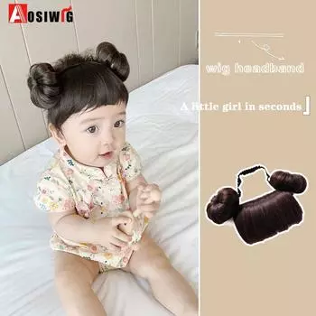 Aosiwig Baby Child Детская повязка для волос парик Челка Пряжка на голову COS Аксессуары для волос Полная луна Фото Чистая красная маленькая Tweet ins Style