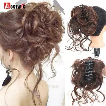 AOSIWIG Беспорядочная булочка Синтетический шиньон Короткие вьющиеся накладные накладные волосы Наращивание волос Коготь Зажим Парик Прическа Конский хвост для женщин