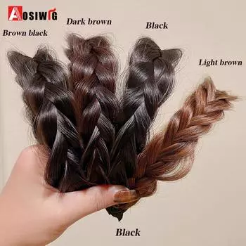 Aosiwig, парик с косой из рыбьей кости, повязка на голову, нескользящая плетеная повязка на голову, заколка для волос, женская