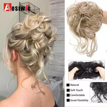 Aosiwig резинки для волос синтетический шиньон шиньон поддельные резиновые зажимы в наращивании булочка резинки для волос с хвостиком женские натуральные вьющиеся