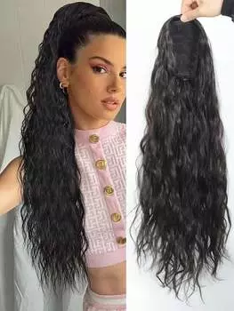 Aosiwig синтетические длинные хвостики вьющиеся волнистые волосы черные блондинки хвостики наращивание аксессуары для женщин поддельные накладные шиньоны