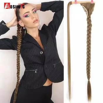 Aosiwig синтетические супер длинные заколки для наращивания хвоста в косе с прямым хвостом для женщин, блондинка, шиньон