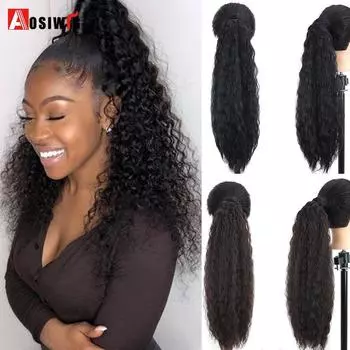 Aosiwig Синтетические волосы для наращивания хвоста Длинные вьющиеся волосы на хвосте Шиньон Fack Hair