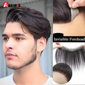 Aosiwig синтетические волосы на лбу, парики, мужские короткие прямые V-образные волосы, наращивание волос, натуральные волосы, модный стиль, ха
