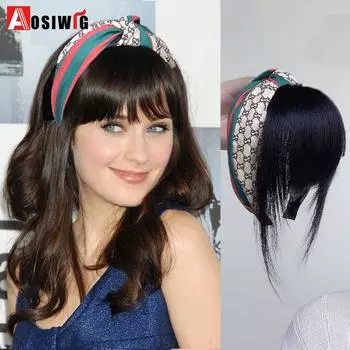 Aosiwig синтетические волосы с воздушной челкой, женская повязка на голову, челка, один натуральный лоб, невидимая крышка, белая челка для волос, кусок парика для женщин