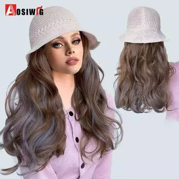 Aosiwig синтетический длинный волнистый парик, женский рыбацкий парик, парик для повседневного использования, белая панама, весна 2022, новая мода на весну и лето