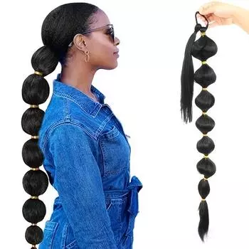 Aosiwig Синтетический хвостик Bubble Warp Вокруг наращивания волос Натуральные искусственные волосы для женщин Длинный черный фонарь Bubble Ponytail